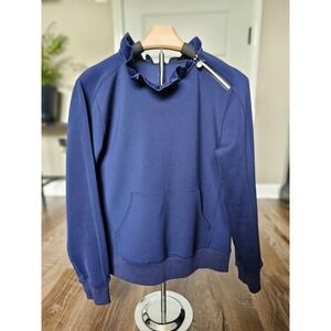 Hylete Diamante Womens Navy Blue Ruffle Neck Asymmetric Zip Sweatshirt Pullover